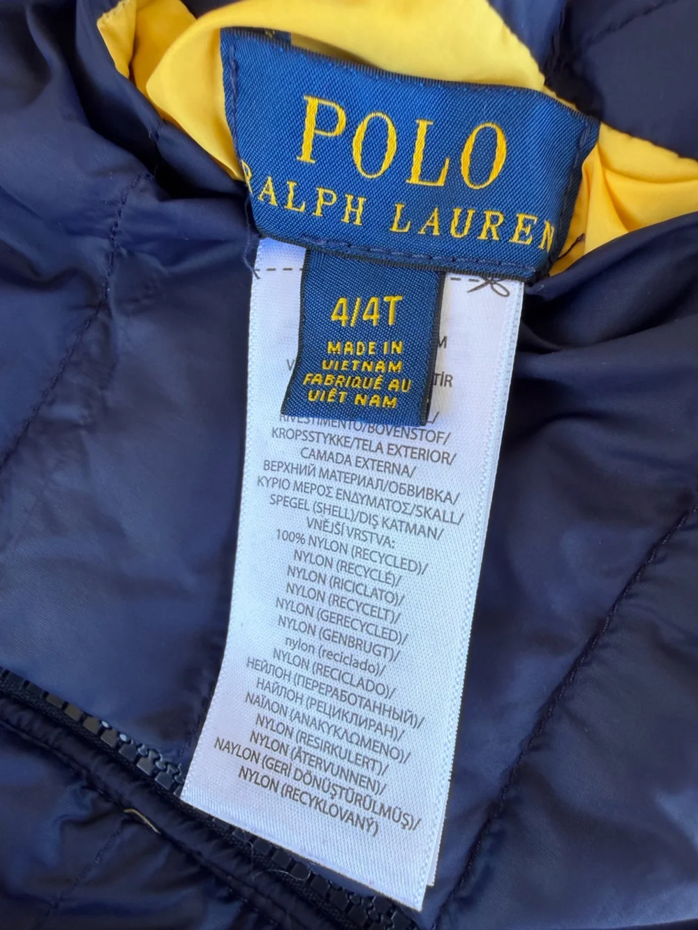 Polo Ralph Lauren Reversible Puffer Jacket Full Zip Blue Yellow 4T GUC